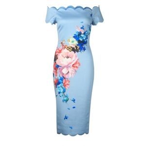 Ted Baker London Haily Bardot Dress In Raspberry Ripple Print Size 12